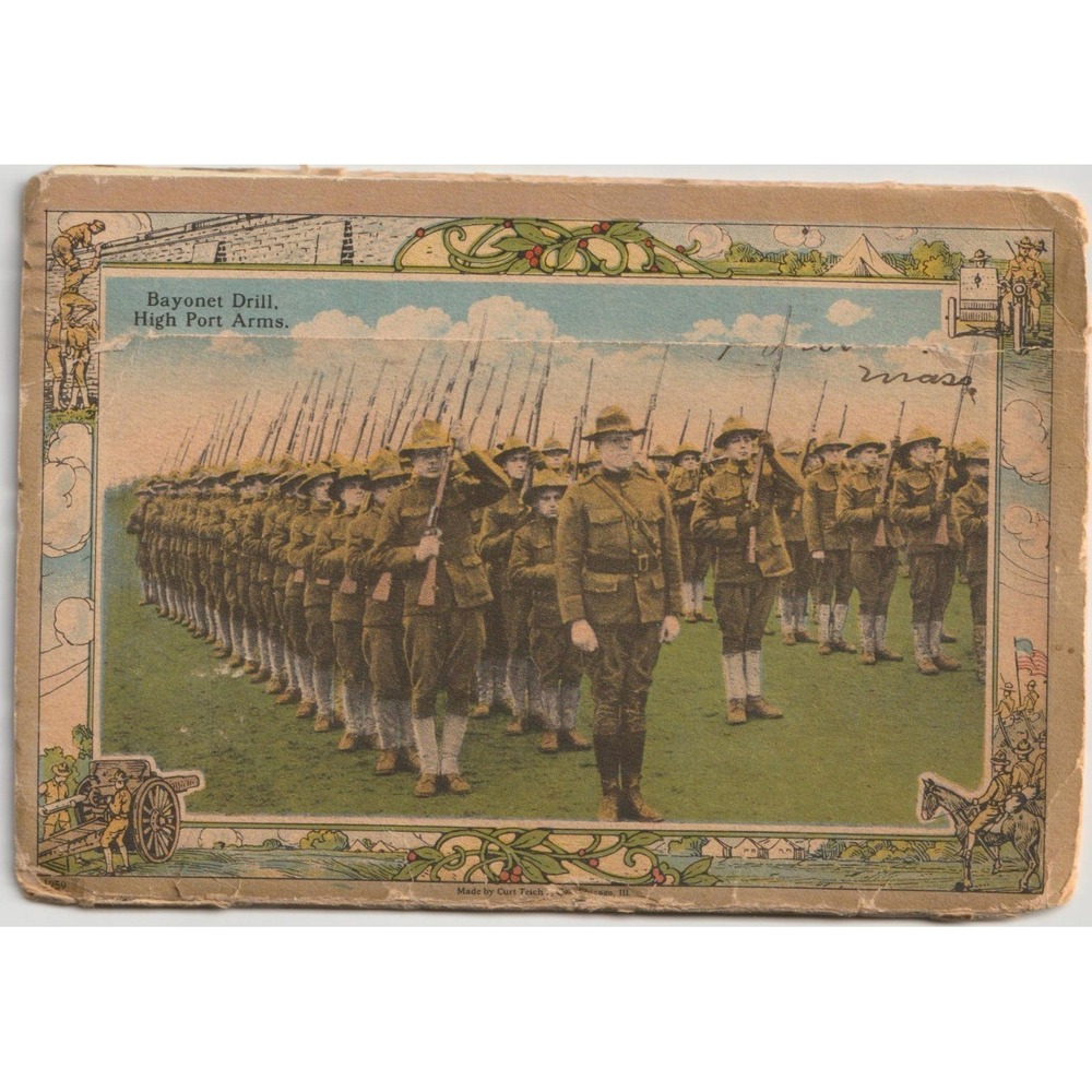 WWI Souvenir of the US Army Postcard Camp Devens MA Soldier Artillery Cannons - Picture 2 of 2